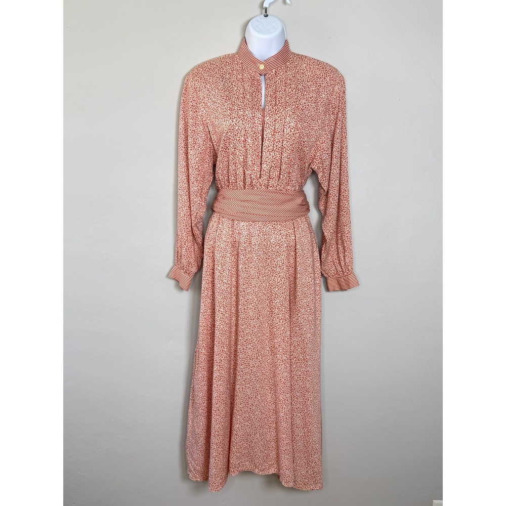 California Girl Midi Dress Women S Orange Vintage 80s Long Sleeve Belted